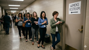 women waiting in line for the bathroom