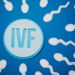 IVF graphic with sperm surrounding an egg
