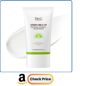Dr. G Green Mild Up Defense Mineral Sunscreen - SPF 50 Broad Spectrum Korean Sunscreen - Lightweight & Reef-Safe Zinc Oxide Mineral Formula - For Sensitive Skin