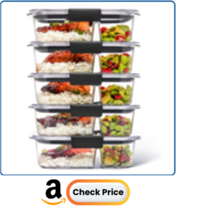 Rubbermaid Brilliance Meal Prep Containers, 2-Compartment Food Storage Containers, 2.85 Cup, 5-Pack, BPA-Free, Clear/Grey