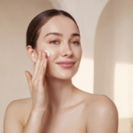 woman applying skincare exosomes on her face