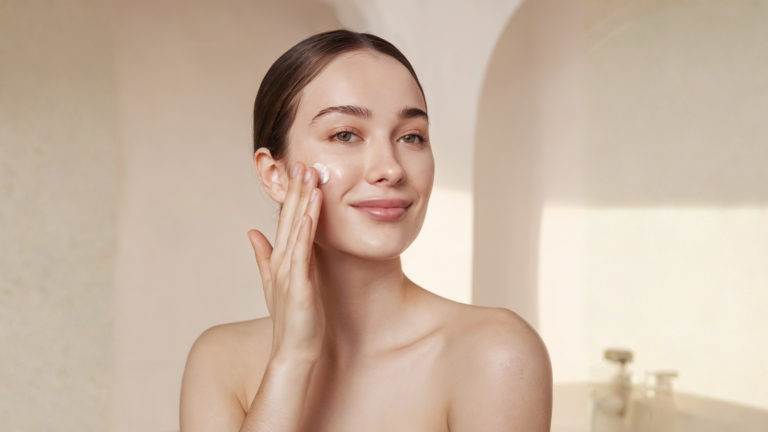 woman applying skincare exosomes on her face