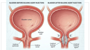 diagram of urethral bulking bulkamid in urethra bladder to treat stress urinary incontinence