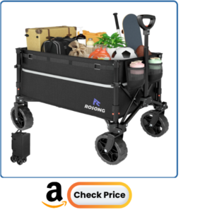 ROSONG Collapsible Wagon Cart with Wheels Foldable - Folding Utility Heavy Duty Wagons Carts for Grocery Sports Garden Shopping Camping Wheelbarrows (Black,
