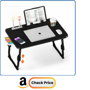 Lap Desk for Bed, Adjustable Laptop Desk with USB Charging Port, Storage Drawer & Bookshelf — Foldable Bed Desk for WFH & Students, 23.6"