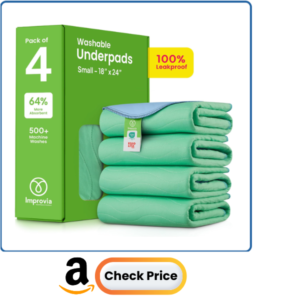 IMPROVIA® Washable Underpads, 18" x 24" (Pack of 4) - Heavy Absorbency Reusable Incontinence Pads for Kids, Adults, Elderly, and Pets - Waterproof Chucks