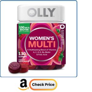 OLLY Women's Multivitamin Gummy, Women's Overall Wellness,* Vitamins A, C, D, E, Biotin, Folic Acid, Adult Chewable Supplement, Berry Flavored,