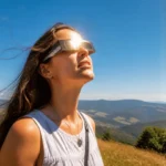 woman looking at sun with glasses