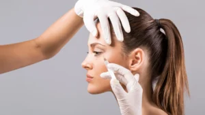 woman getting a botox or dysport injection for wrinkles